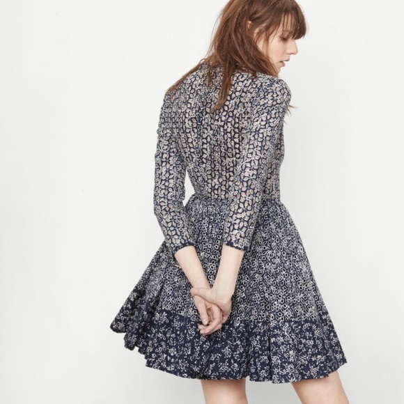 Maje Rayana Pleated Floral Lace Dress In Night - Picture 4 of 11